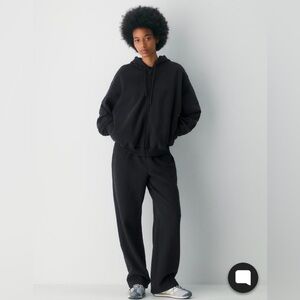 Aritzia Cozy Sweatfleece Black Mega Zip Hoodie Boyfriend Wide Leg Set Small